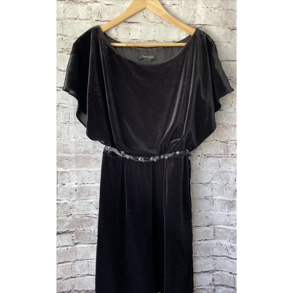 White House Black Market Black Velvet Velour Flutter Sleeve Belt Dress 6